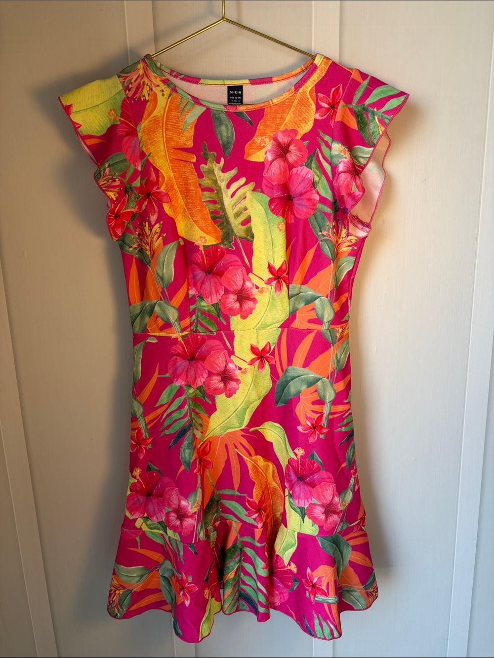 Tropical Floral One-Piece Dress in Bright Pink